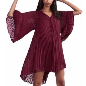 NWT Anthropologie Toulon Pleated Maroon Plum/Prune Mini Dress P